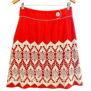 A-line skirt by Floreat Orange with Cream Crochet Overlay | Fits 4/6
